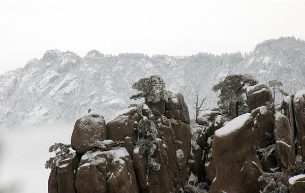 Odd-shaped Rocks in Winter Snow